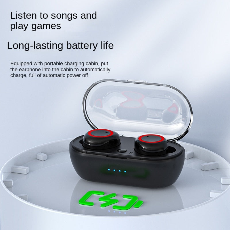 Fone de ouvido Bluetooth Y50 para esportes ao ar livre sem fio 5.0 com compartimento de carga Display de energia com controle de toque Fones de ouvido