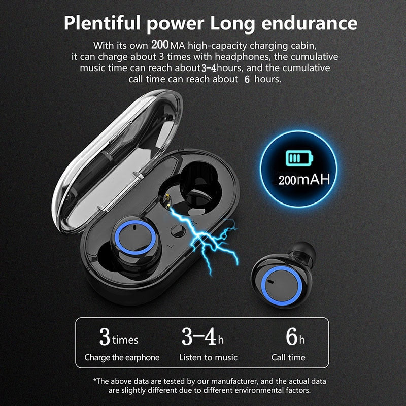 Fone de ouvido Bluetooth Y50 para esportes ao ar livre sem fio 5.0 com compartimento de carga Display de energia com controle de toque Fones de ouvido